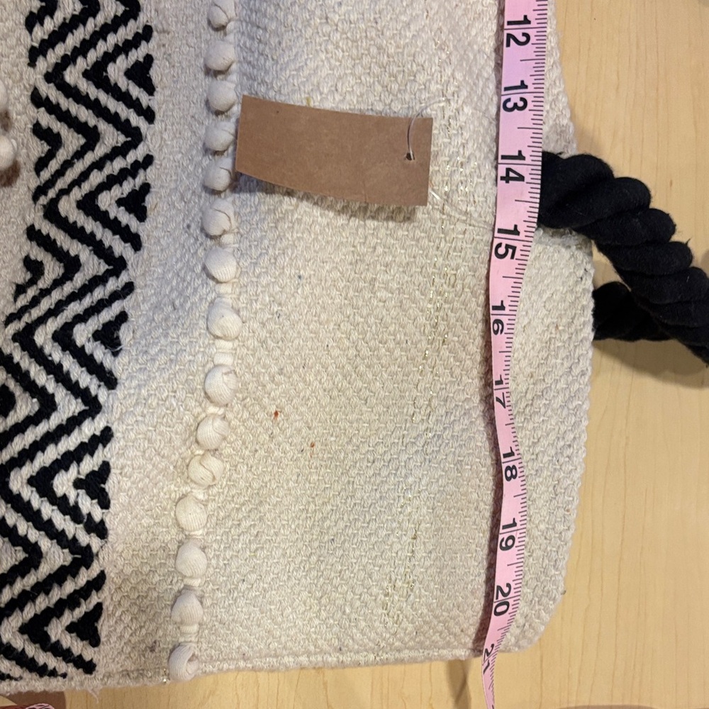 C & C  California-Cream and Black Patterned Tote with Fringe - Picture 8 of 11